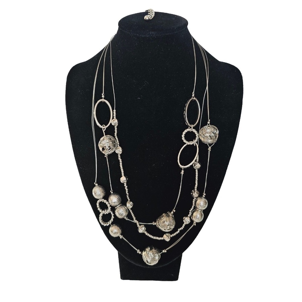 CHICOS Silver Wire Ball Multi Strand Necklace